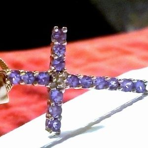 Amethyst & Diamond 14k White Gold Cross Pendant